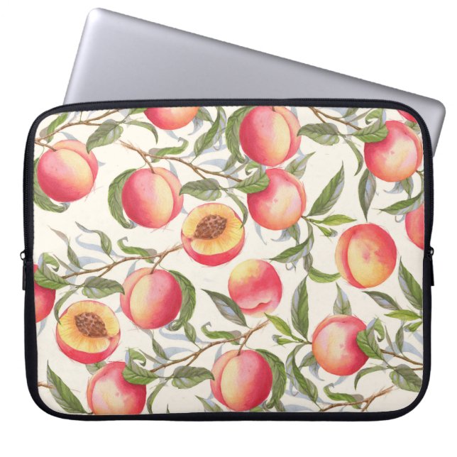 Wasserfarbene Pfirsiche, nahtlose Blumenmuster. Laptopschutzhülle (Vorderseite)