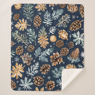 Wasserfarbene Pine Cones Winter Pattern Sherpadecke