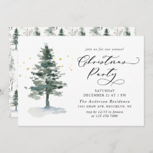 Wasserfarbene Pine Tree Chic Weihnachtsfeier Einladung