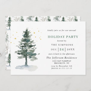 Wasserfarbene Pine Tree Chic Weihnachtsfeier Einladung