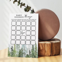 Wasserfarbene Pine Tree Forest Baby Dusche Bingo