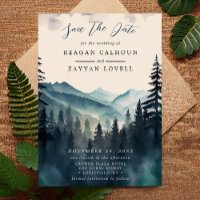 Wasserfarbene Pine Tree Save the Date Karte