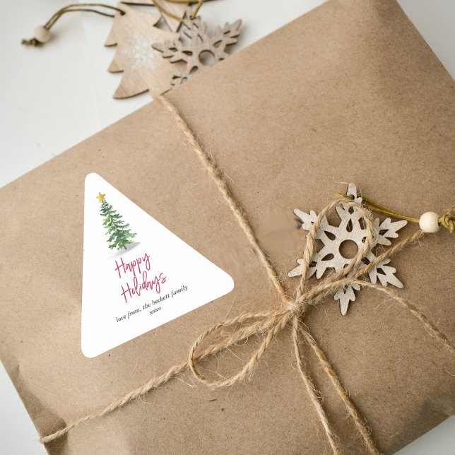 Wasserfarbene Pine Tree Weihnachtsfeiertag Dreieckiger Aufkleber (Von Creator hochgeladen)