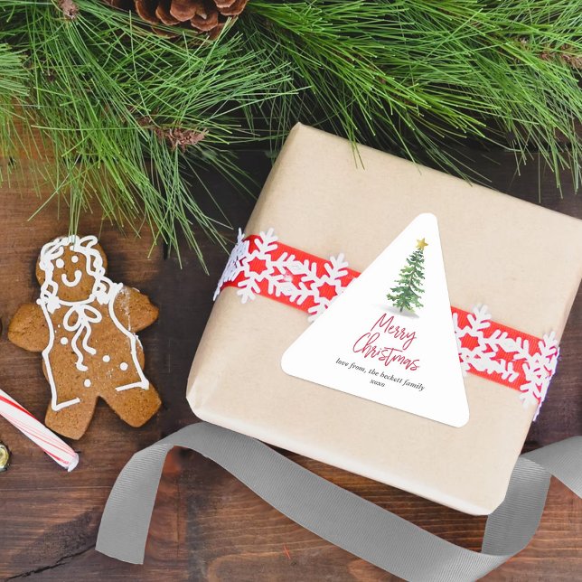 Wasserfarbene Pine Tree Weihnachtsfeiertag Dreieckiger Aufkleber (Von Creator hochgeladen)