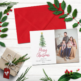 Wasserfarbene Pine Tree Weihnachtsfeiertag Foto Feiertagskarte