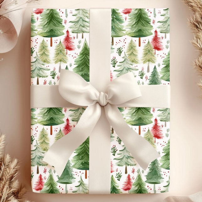 Wasserfarbene Pine Trees Holiday Wrapping Paper Ro Geschenkpapier (Von Creator hochgeladen)