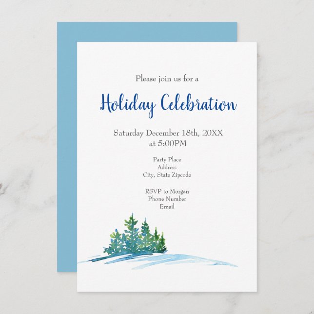 Wasserfarbene Pine Trees Snowscape Einladung (Vorne/Hinten)