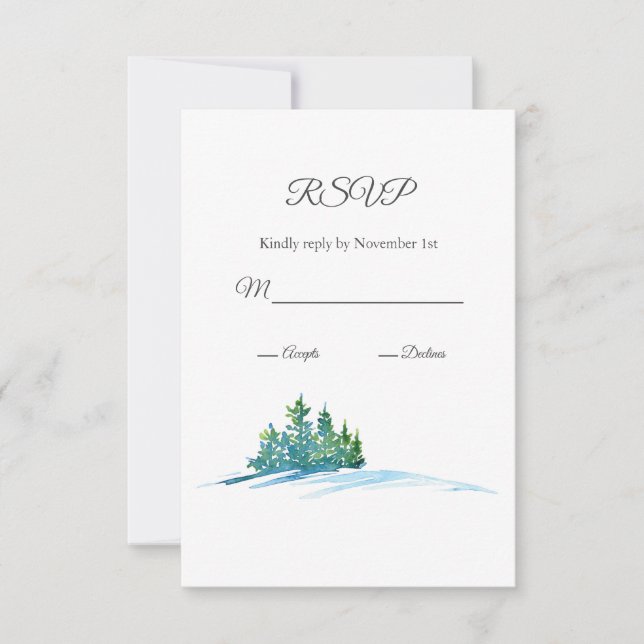 Wasserfarbene Pine Trees Snowscape RSVP Karte (Vorderseite)