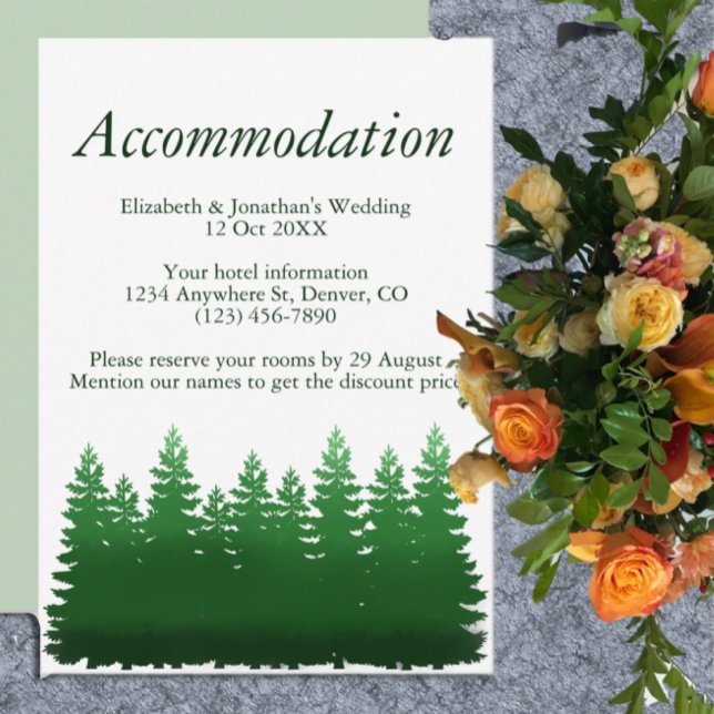 Wasserfarbene Pinien Hochzeitsunterkunft Begleitkarte (Von Creator hochgeladen)