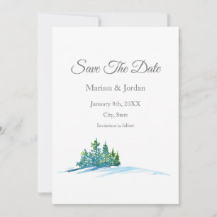 Wasserfarbene Pinienbäume Schneefall Save The Date