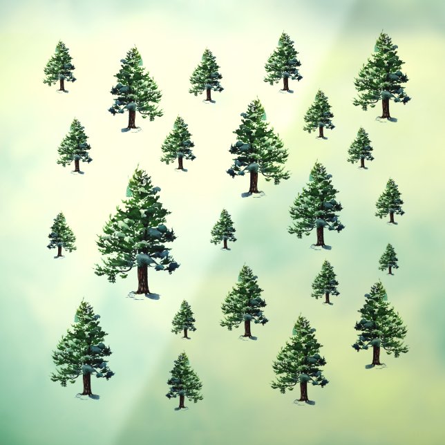 Wasserfarbene Pinienbäume Schneefestes Urlaubsmust Fensteraufkleber (Blatt 3)