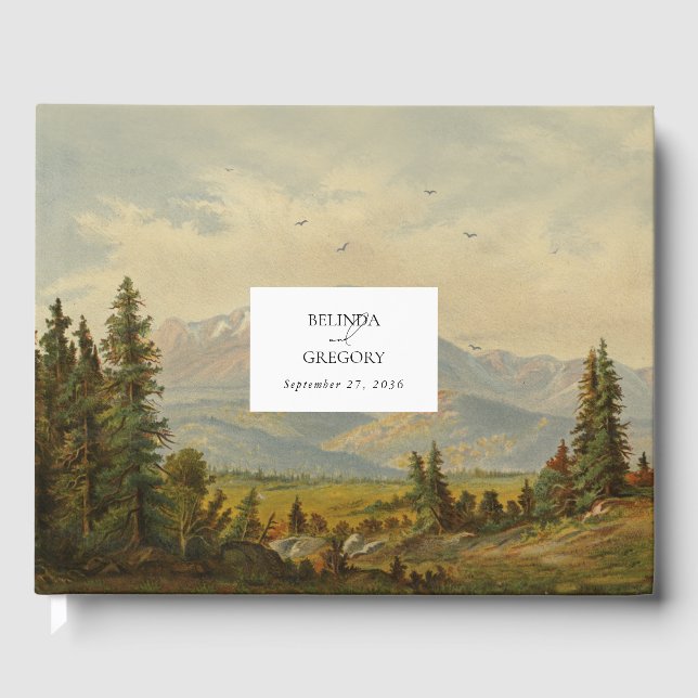 Wasserfarbene Pinienwälder Hochzeiten Gästebuch (Vorderseite)