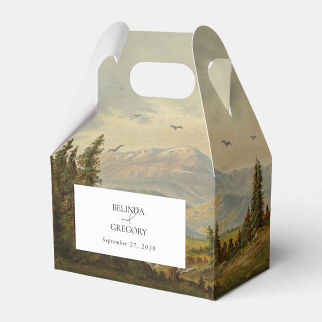 Wasserfarbene Pinienwälder Hochzeiten Geschenkschachtel (Vorderseite)