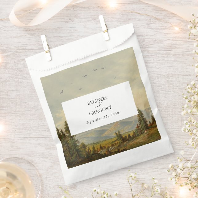 Wasserfarbene Pinienwälder Hochzeiten Geschenktütchen (Ausgeschnitten)