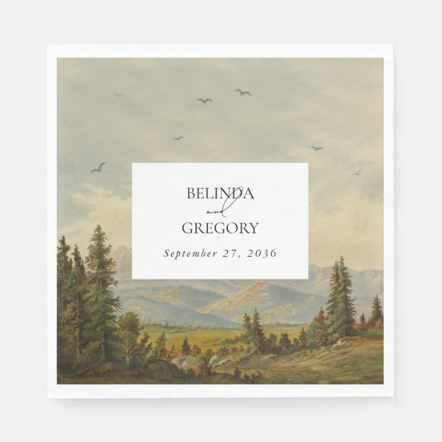 Wasserfarbene Pinienwälder Hochzeiten Serviette (Vorderseite)