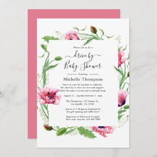 Wasserfarbene Pink-Poppies Hochzeit Einladung