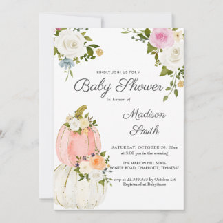Wasserfarbene Pink Pumpkins Rose | Babydusche Einladung