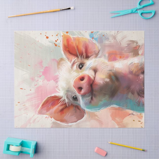 Wasserfarbene Pinky Pig Decoupage Seidenpapier (Basteln)