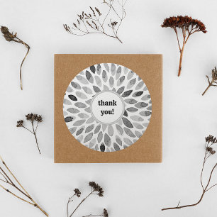 Wasserfarbene Pinselstriche Schwarz-Weiß Dankeschö Runder Aufkleber