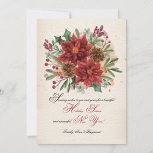 Wasserfarbene Poinsettias und Pine Cones Card