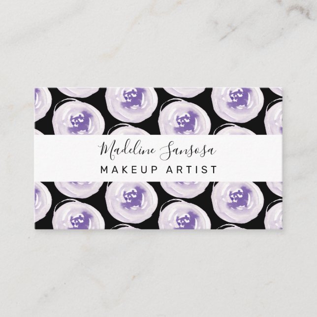 Wasserfarbene Poppies Lila Makeup Artist Visitenkarte (Vorderseite)