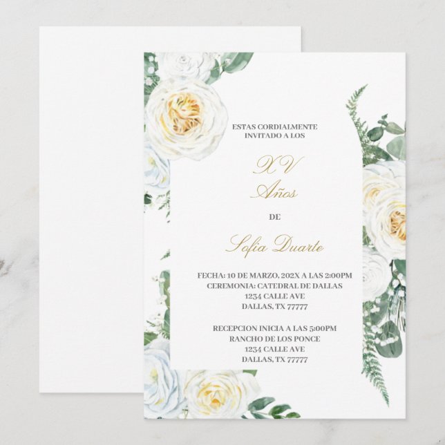 Wasserfarbene Quinceanera-Einladung auf Spanisch Einladung (Vorne/Hinten)