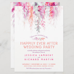 Wasserfarbene Reben korallenrot nach Hochzeitsfeie Einladung