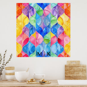 Wasserfarbene Regenbogen-Glasmalerei Poster