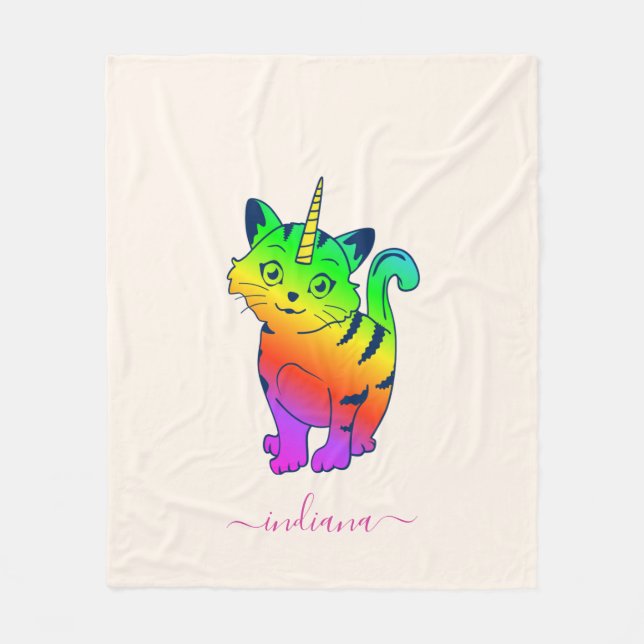 Wasserfarbene Regenbogen-Monogramm personalisiert Fleecedecke (Vorderseite)