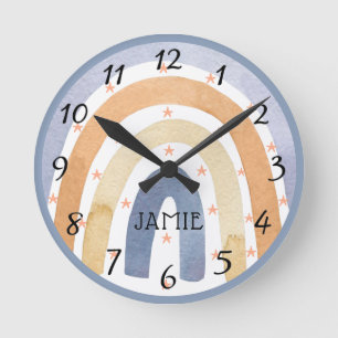 Wasserfarbene Regenbogen und Personalisierte Stein Runde Wanduhr