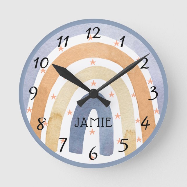 Wasserfarbene Regenbogen und Personalisierte Stein Runde Wanduhr (Vorderseite)