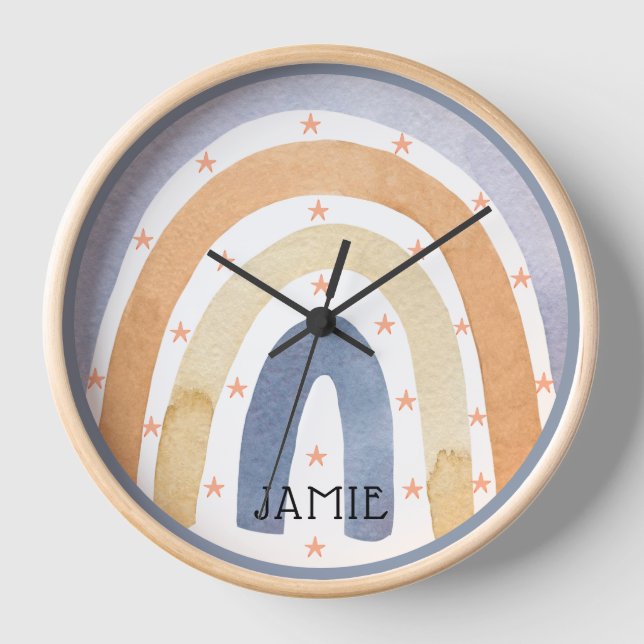 Wasserfarbene Regenbogen und Personalisierte Stein Uhr (Vorderseite)