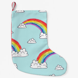 Wasserfarbene Regenbögen und Wolken nahtloses Must Kleiner Weihnachtsstrumpf