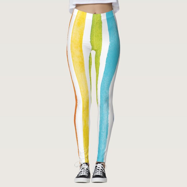 Wasserfarbene Regenbogenstreifen farbenfroher Somm Leggings (Vorderseite)