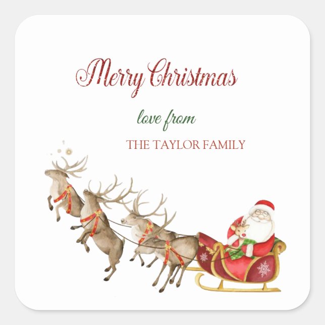 Wasserfarbene Rentierfische Weihnachten Quadratischer Aufkleber (Vorderseite)