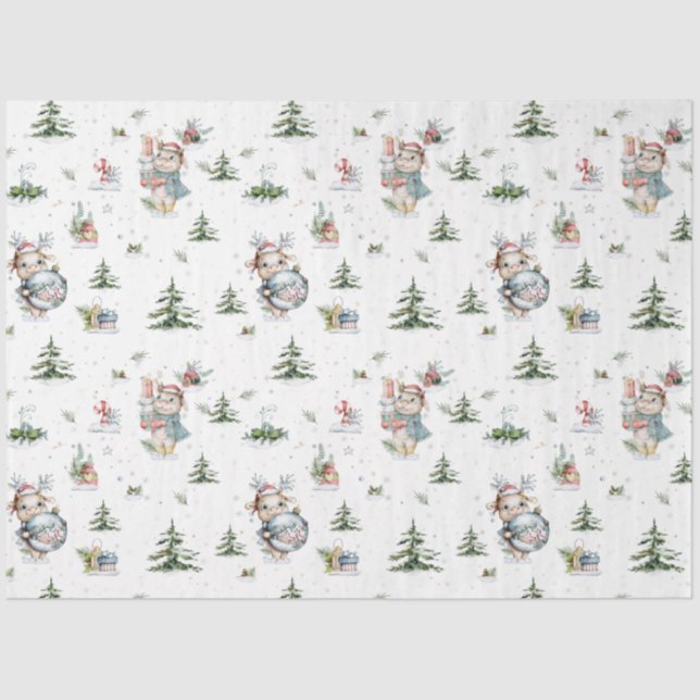 Wasserfarbene Rentierschaum Globe Pine Trees Seidenpapier (Vorderseite)