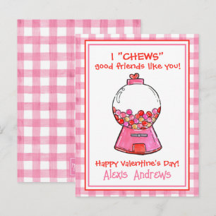 Wasserfarbene Rosa Gingham Gumballs Valentinische  Postkarte