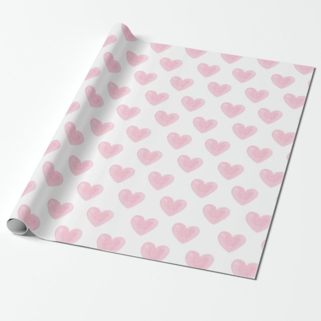 Wasserfarbene rosa Herzen. Liebe. Blush Valentines Geschenkpapier (Ungerollt)