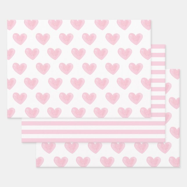 Wasserfarbene rosa Herzen. Liebe. Blush Valentines Geschenkpapier Set (Set)