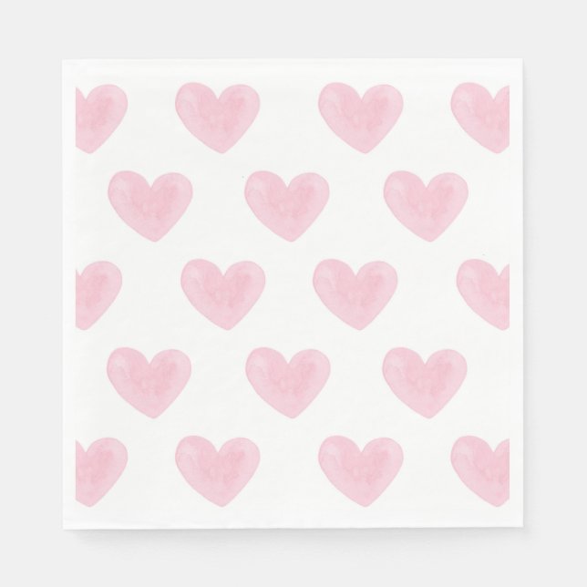 Wasserfarbene rosa Herzen. Liebe. Blush Valentines Serviette (Vorderseite)