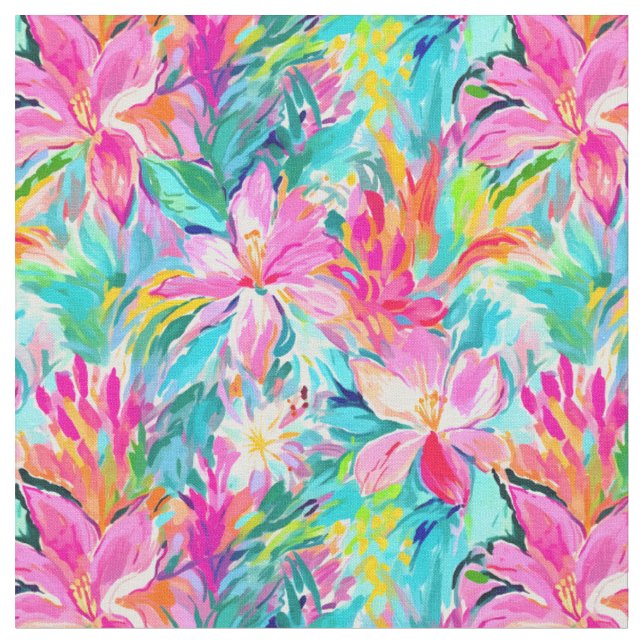 Wasserfarbene Rosa Lily Oase Stoff (Nahaufnahme)