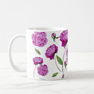 Wasserfarbene rosa Pfingstrosen-Tragetasche rundes Kaffeetasse