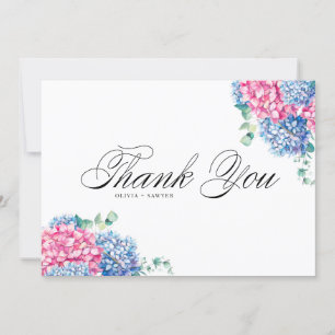 Wasserfarbene rosa und blaue Hortensien Hochzeit Dankeskarte
