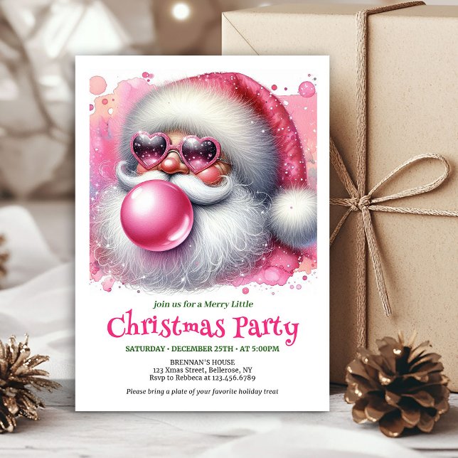 Wasserfarbene rosa Weihnachtsmann-Bubble-Gum-Einla Einladung (Editable Watercolor Pink Santa Bubble Gum Invitation

)