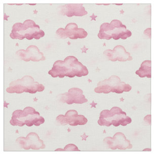 Wasserfarbene rosa Wolken und Sterne auf Elfenbein Stoff