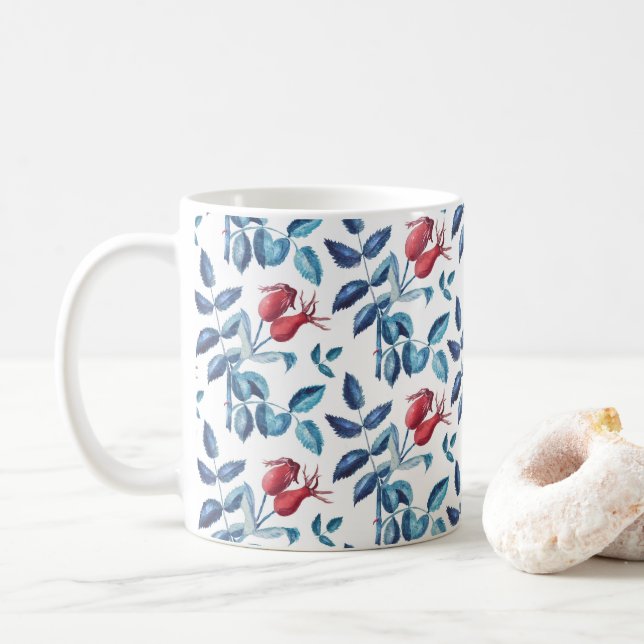 Wasserfarbene Rose Hüftmuster Kaffeetasse (Mit Donut)