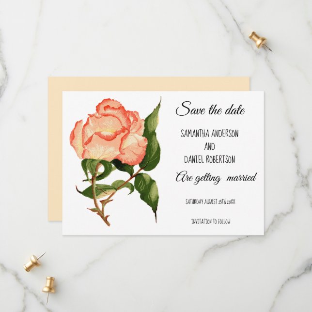 Wasserfarbene Rose Save the Date flache Karte (Vorderseite/Rückseite Beispiel)