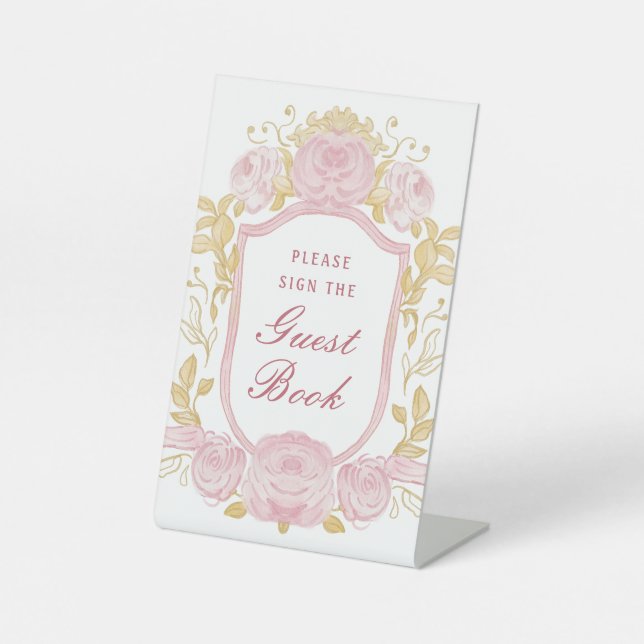 Wasserfarbene Rose Wappen Gästebuch-Schild Sockelschild (Vorderseite)