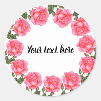 Wasserfarbene Rosen Botanische Illustration Runder Aufkleber