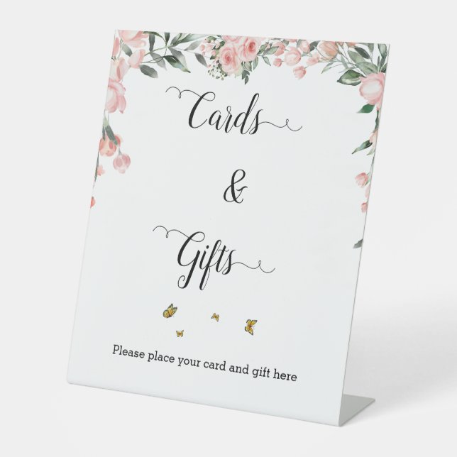 Wasserfarbene Rosen und Schmetterlinge Karten und  Sockelschild (Vorderseite)